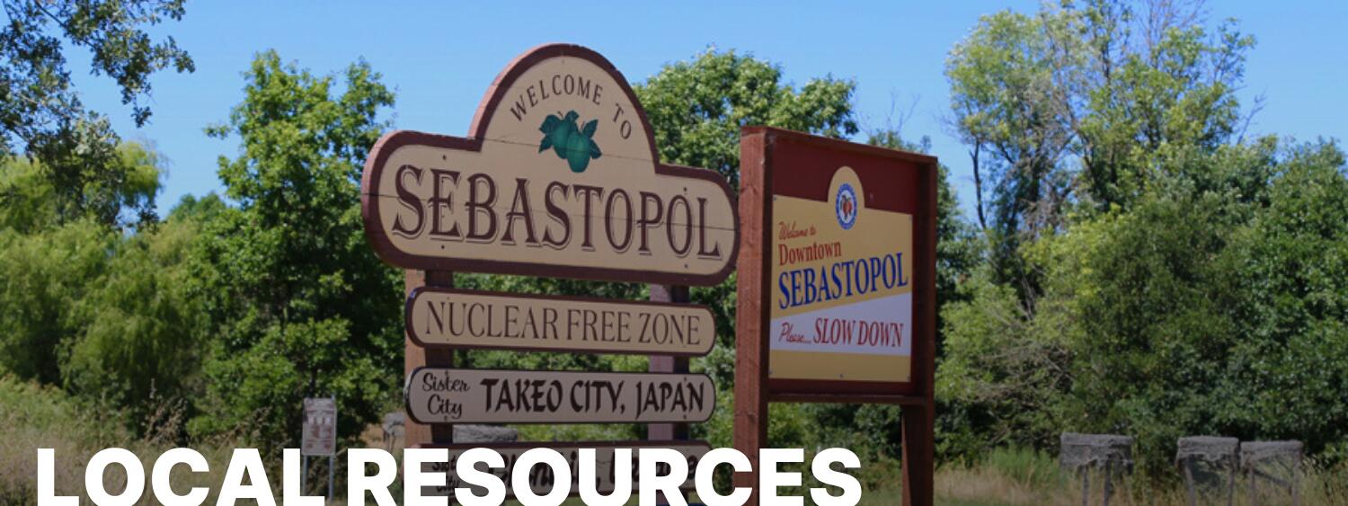 Local Resources banner photo of Welcome to Sebastopol sign
